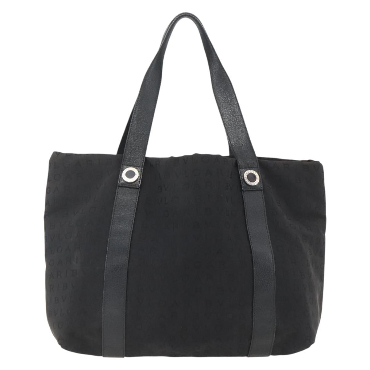 BVLGARI Logo Mania Tote Bag Canvas Black Silver Auth 164452