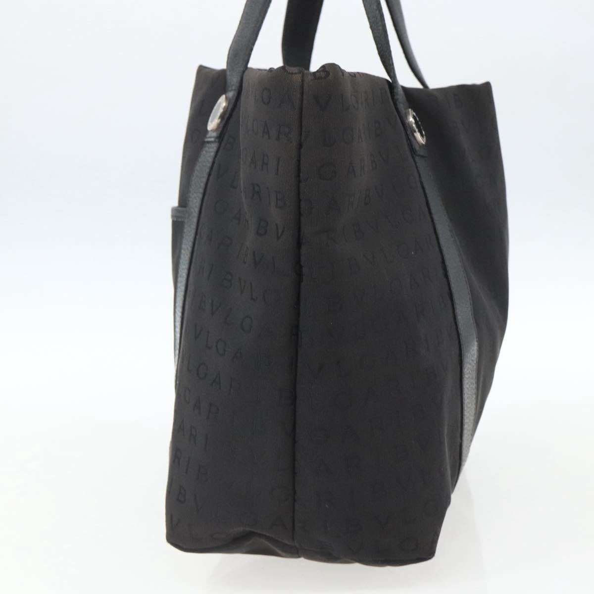BVLGARI Logo Mania Tote Bag Canvas Black Silver Auth 164452