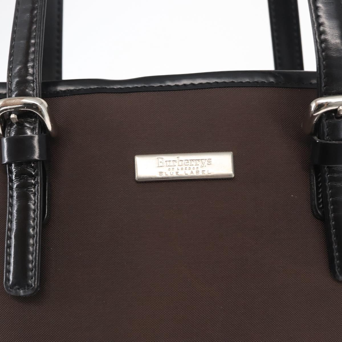 Burberrys Blue Label Tote Bag Nylon Brown Silver Auth 164455