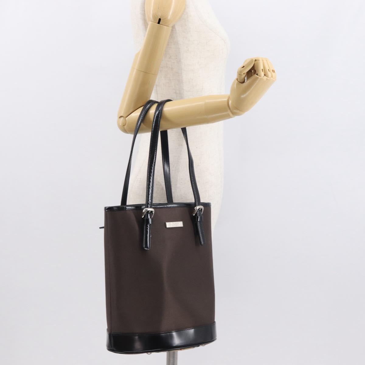 Burberrys Blue Label Tote Bag Nylon Brown Silver Auth 164455