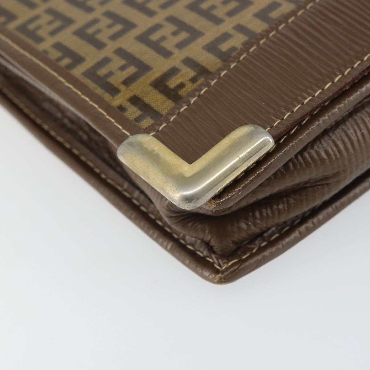 FENDI Zucchino Canvas Shoulder Bag Coated Canvas Brown Gold Auth 164456
