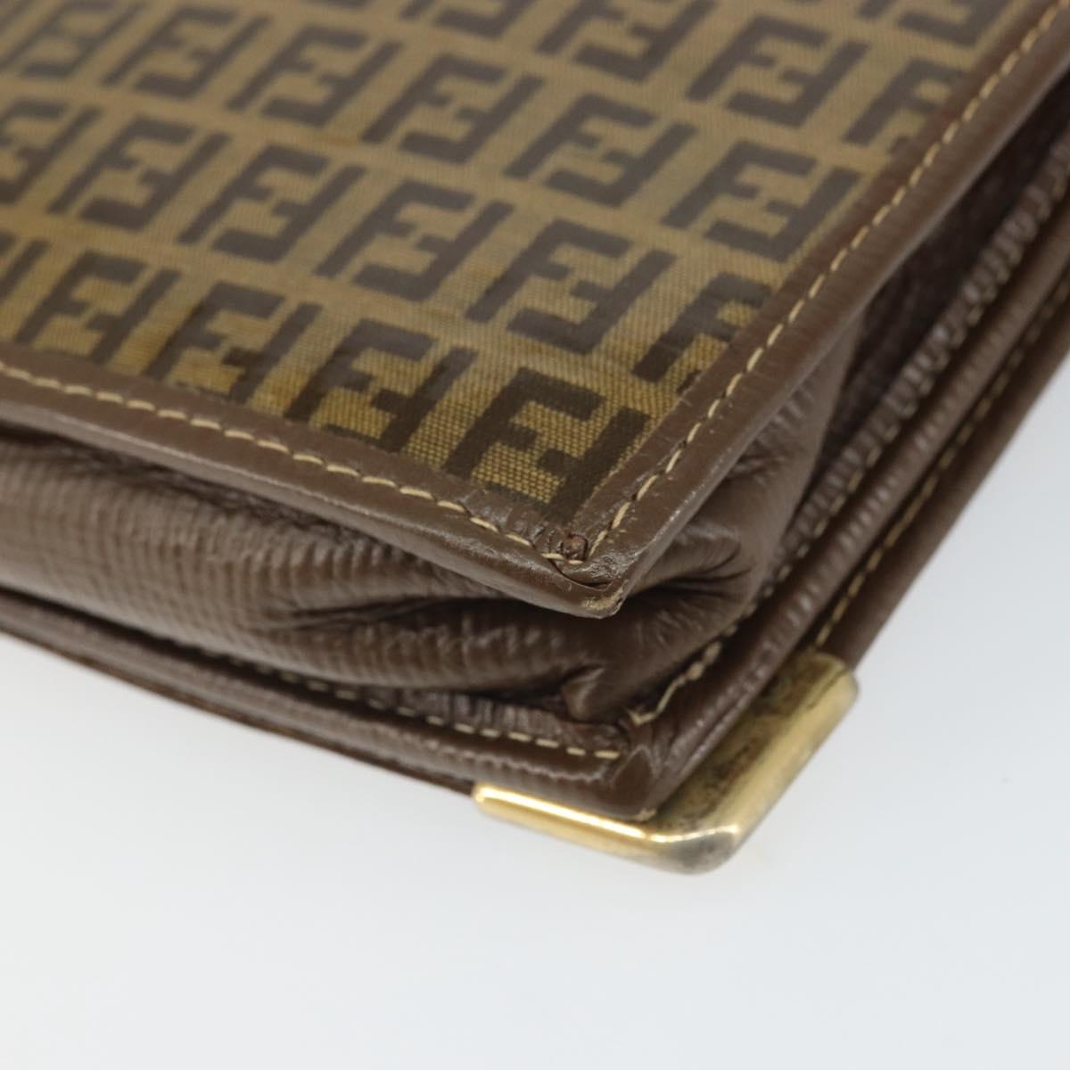 FENDI Zucchino Canvas Shoulder Bag Coated Canvas Brown Gold Auth 164456