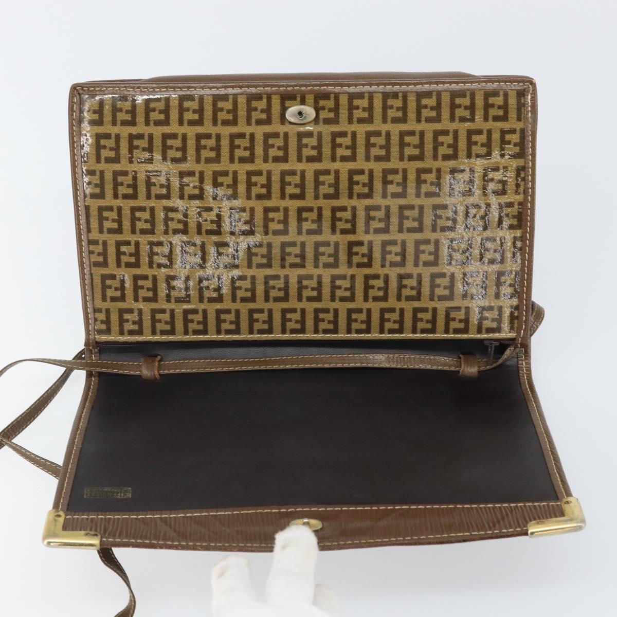 FENDI Zucchino Canvas Shoulder Bag Coated Canvas Brown Gold Auth 164456