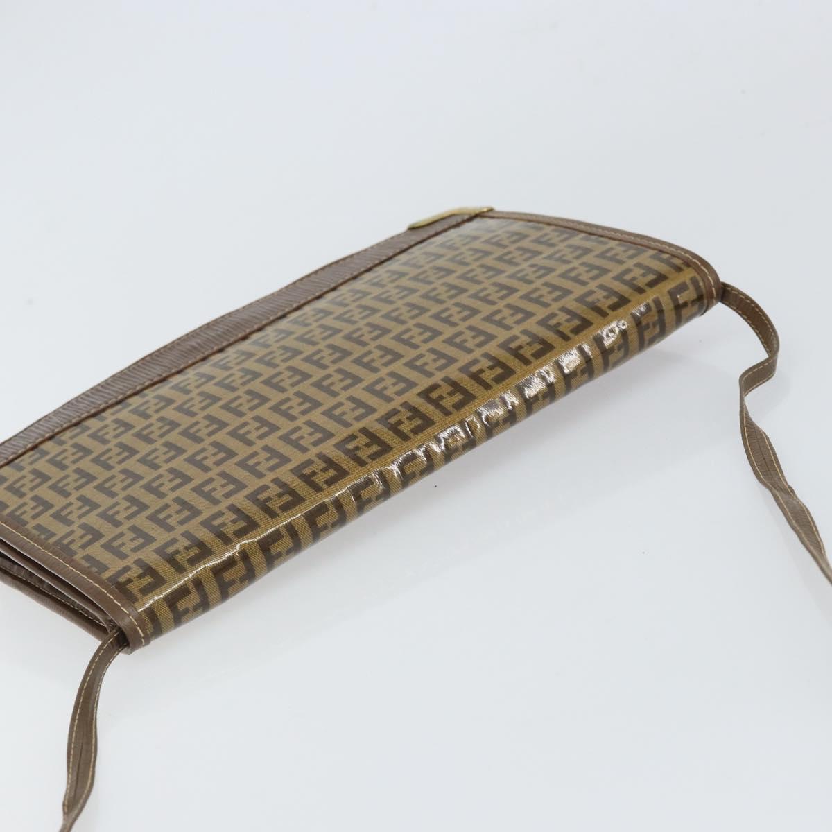 FENDI Zucchino Canvas Shoulder Bag Coated Canvas Brown Gold Auth 164456