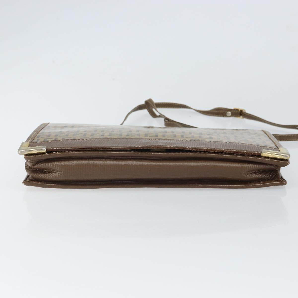 FENDI Zucchino Canvas Shoulder Bag Coated Canvas Brown Gold Auth 164456
