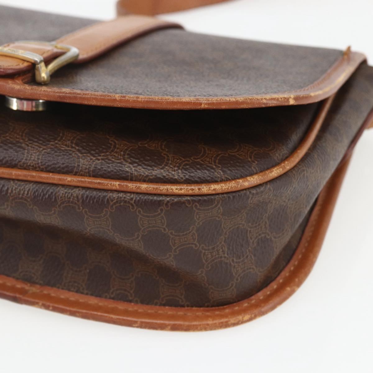 CELINE Macadam Canvas Shoulder Bag PVC Leather Brown Gold Auth 164463