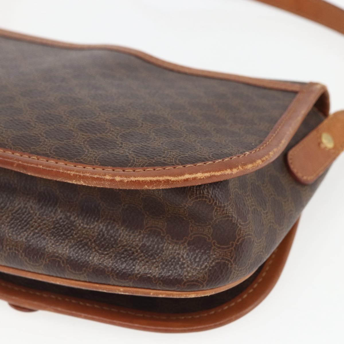 CELINE Macadam Canvas Shoulder Bag PVC Leather Brown Gold Auth 164463