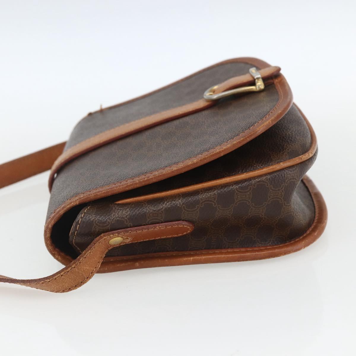 CELINE Macadam Canvas Shoulder Bag PVC Leather Brown Gold Auth 164463