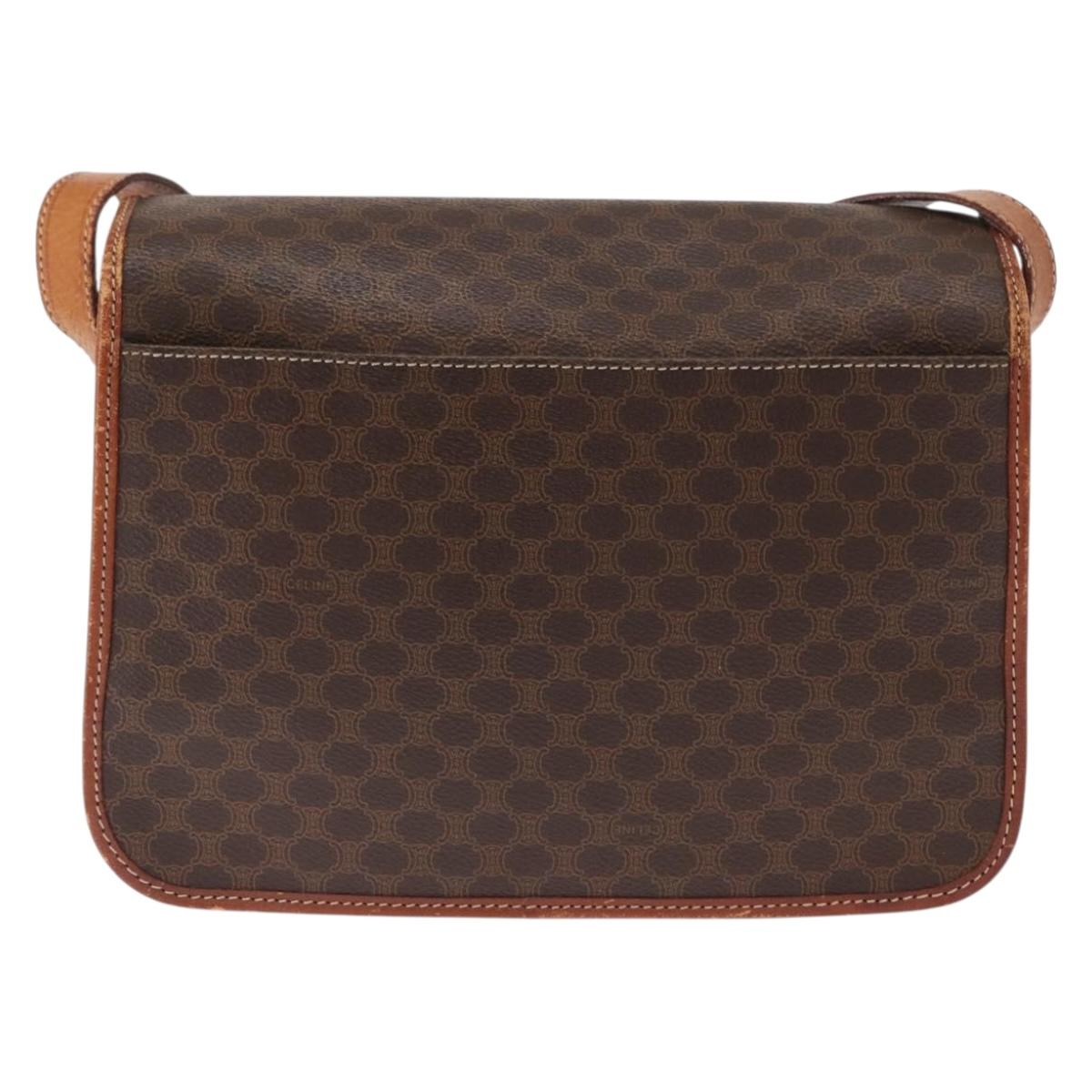 CELINE Macadam Canvas Shoulder Bag PVC Leather Brown Gold Auth 164464