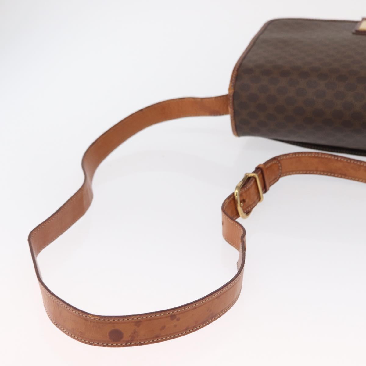 CELINE Macadam Canvas Shoulder Bag PVC Leather Brown Gold Auth 164464