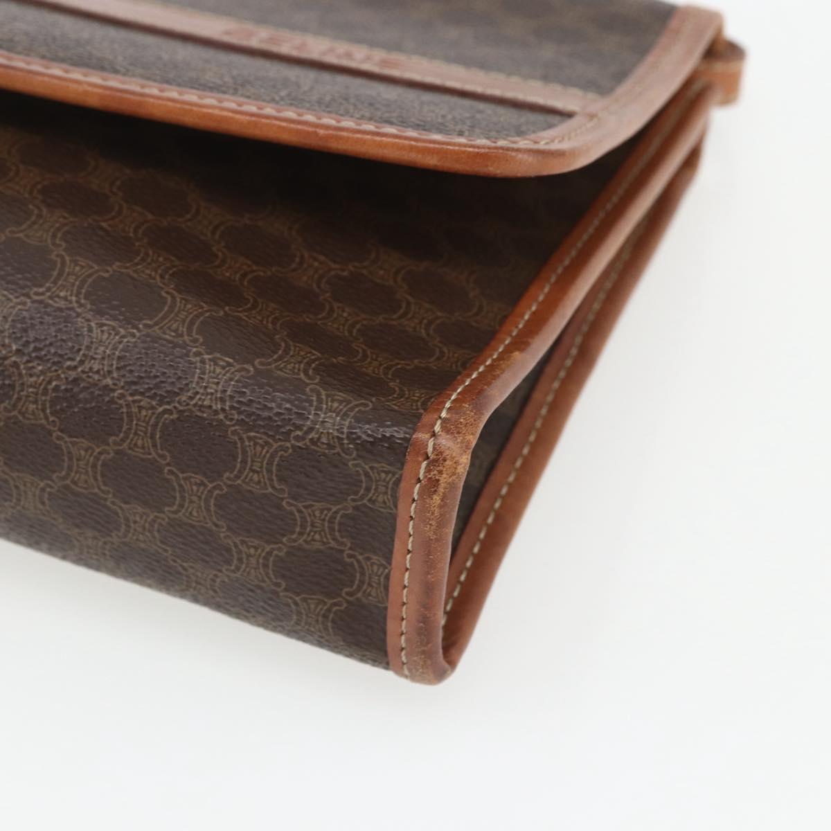 CELINE Macadam Canvas Shoulder Bag PVC Leather Brown Gold Auth 164465