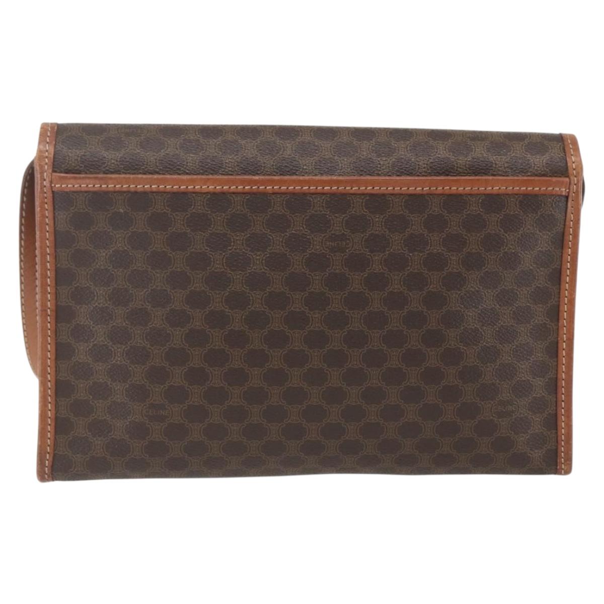 CELINE Macadam Canvas Shoulder Bag PVC Leather Brown Gold Auth 164465