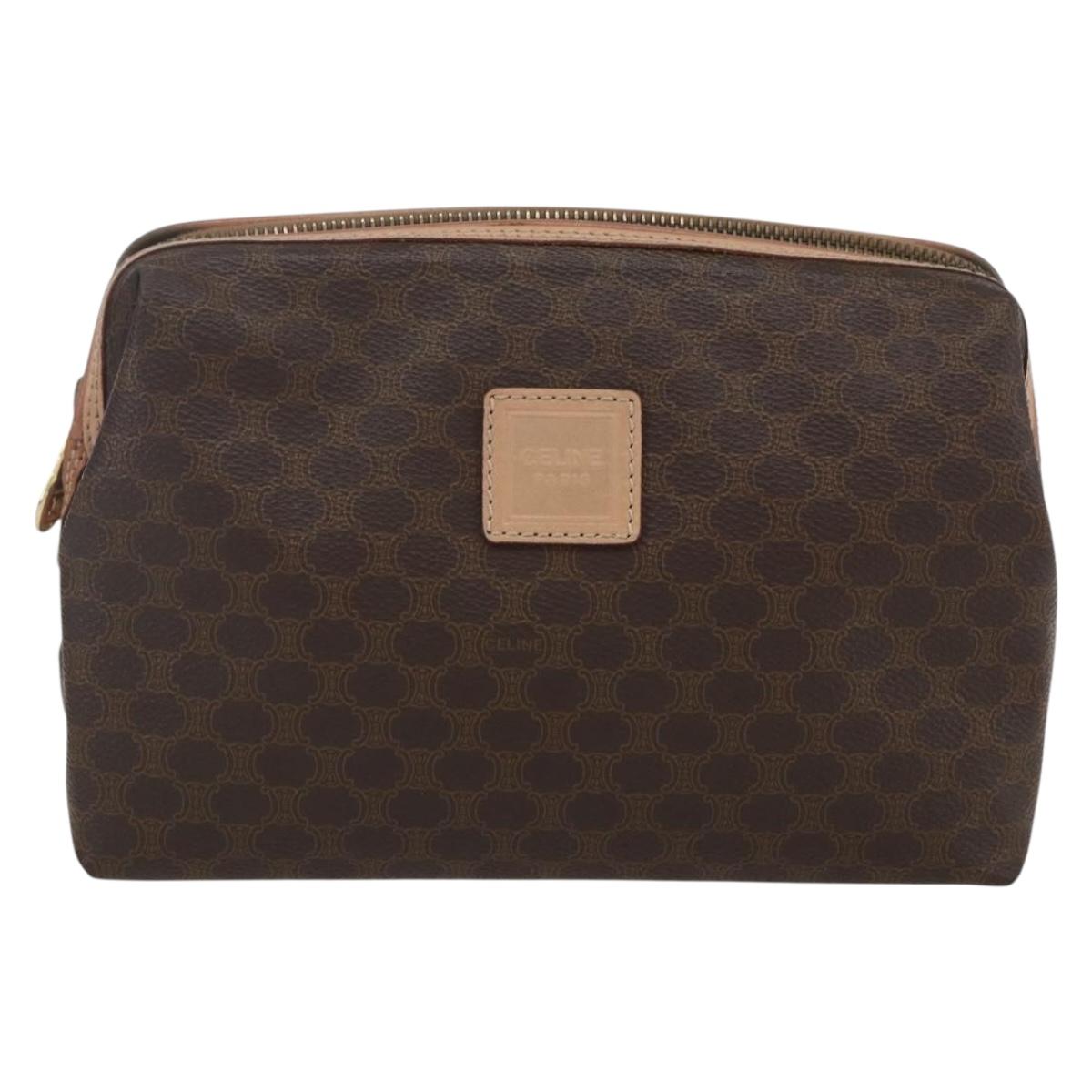 CELINE Macadam Canvas Clutch Bag PVC Leather Brown Gold Auth 164466