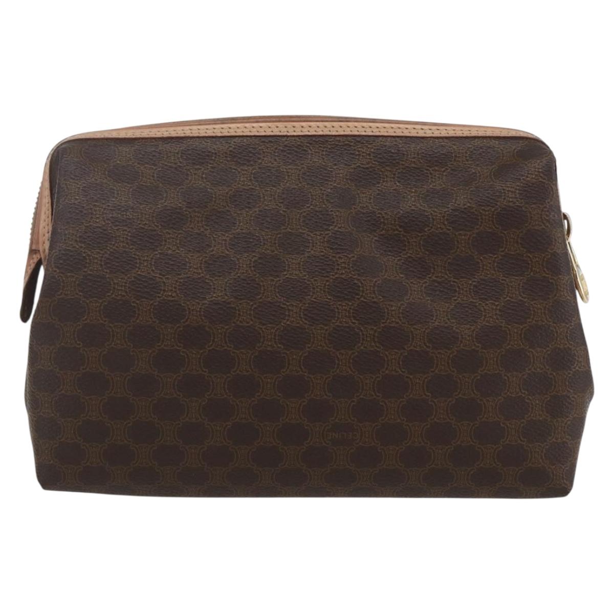 CELINE Macadam Canvas Clutch Bag PVC Leather Brown Gold Auth 164466