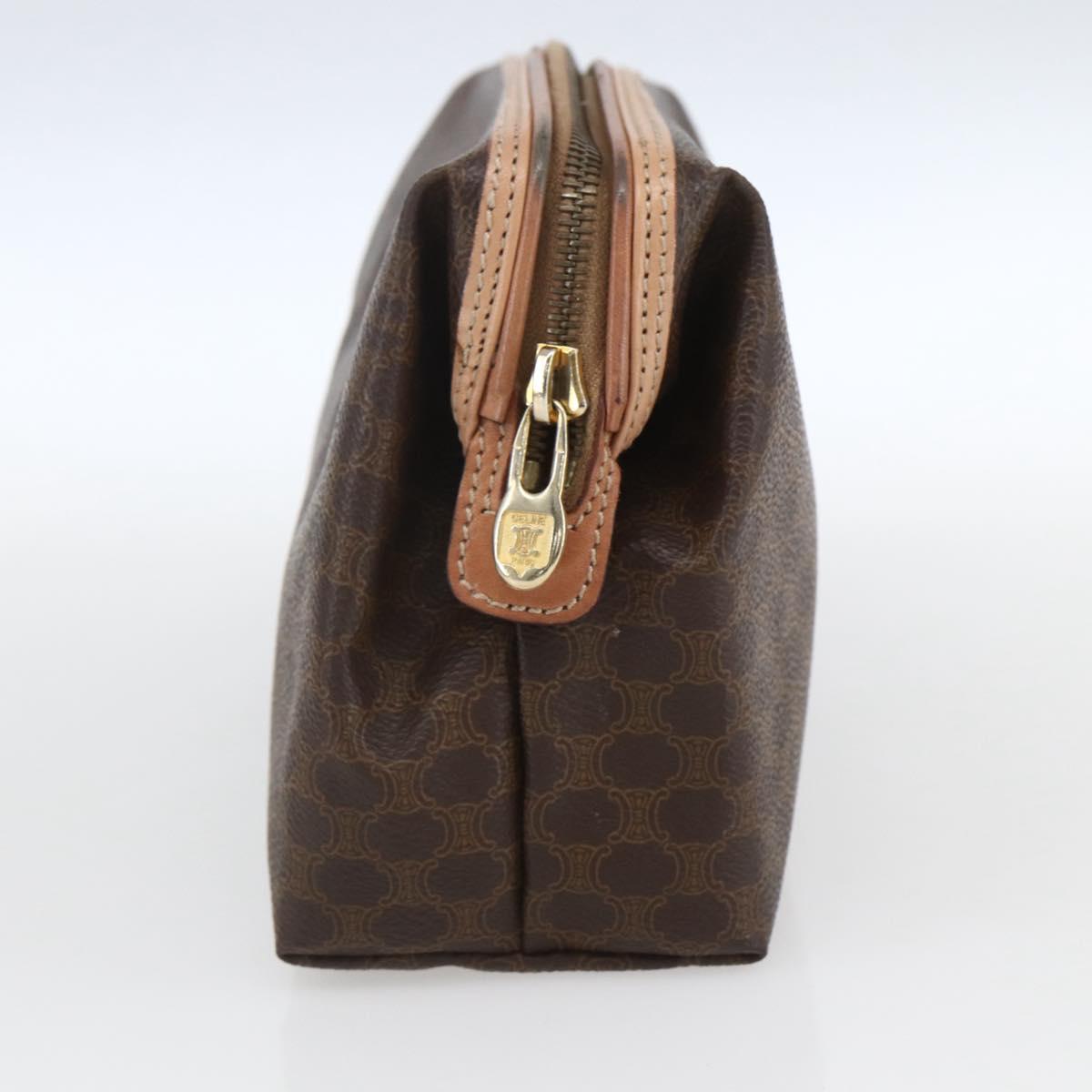 CELINE Macadam Canvas Clutch Bag PVC Leather Brown Gold Auth 164466
