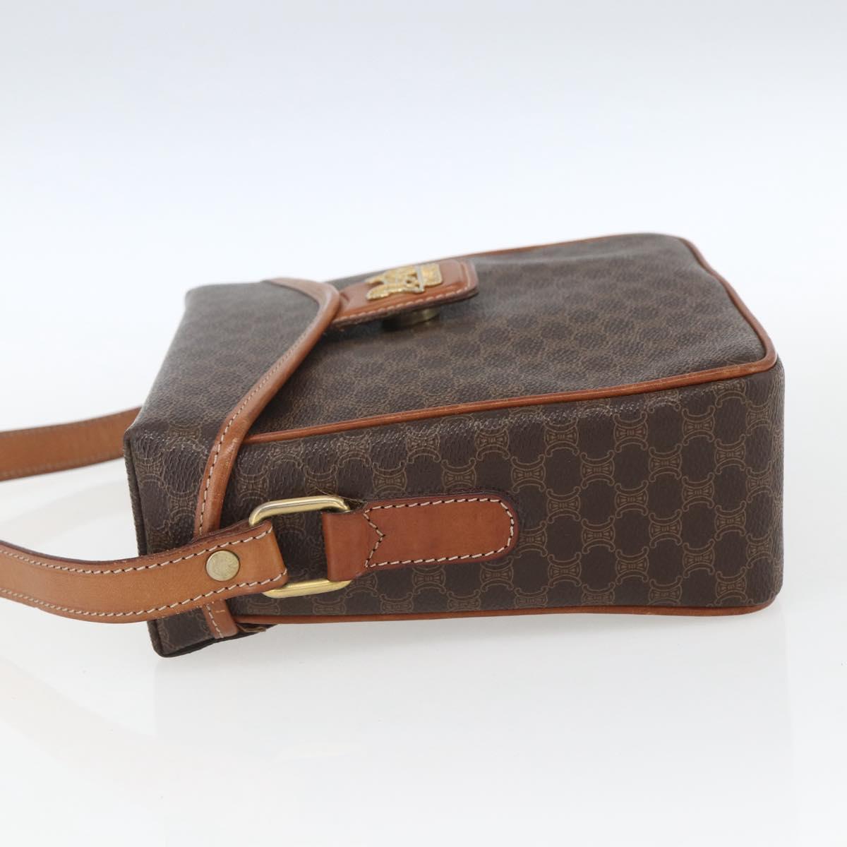 CELINE Macadam Canvas Shoulder Bag PVC Leather Brown Gold Auth 164467