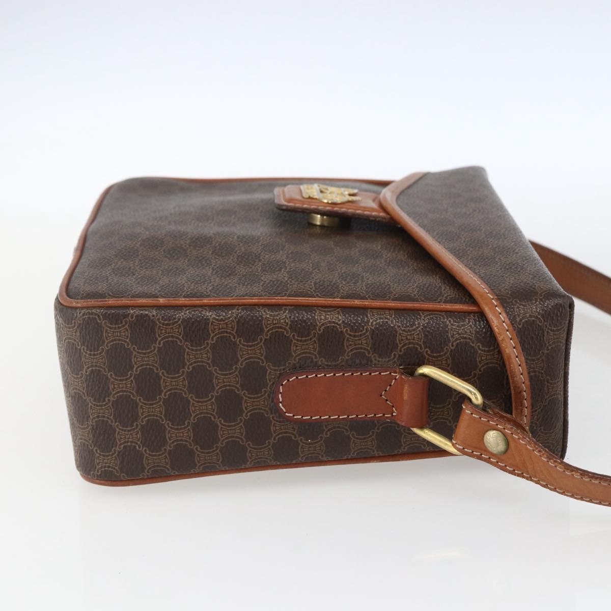 CELINE Macadam Canvas Shoulder Bag PVC Leather Brown Gold Auth 164467
