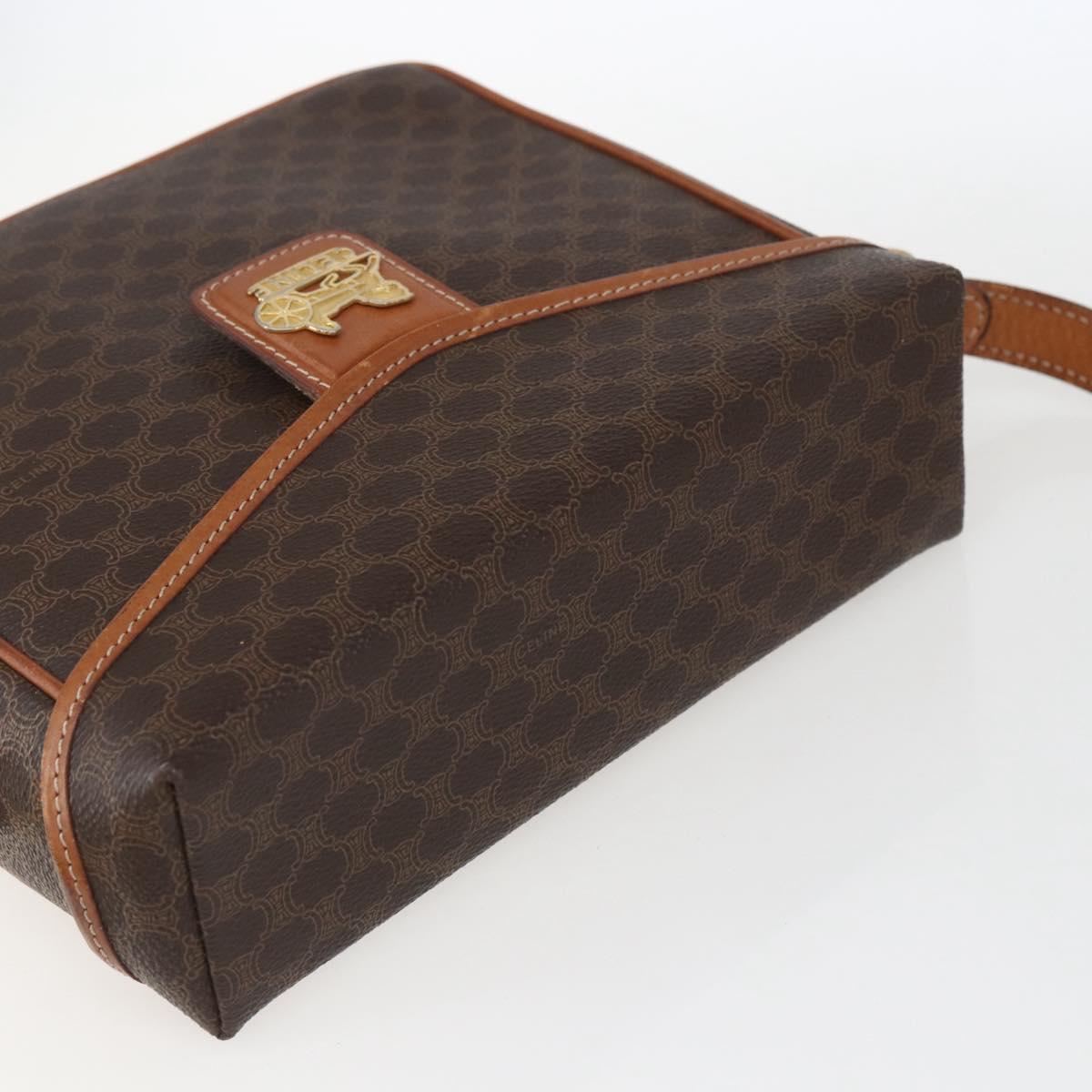 CELINE Macadam Canvas Shoulder Bag PVC Leather Brown Gold Auth 164467