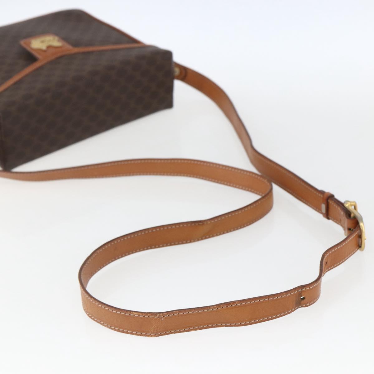 CELINE Macadam Canvas Shoulder Bag PVC Leather Brown Gold Auth 164467