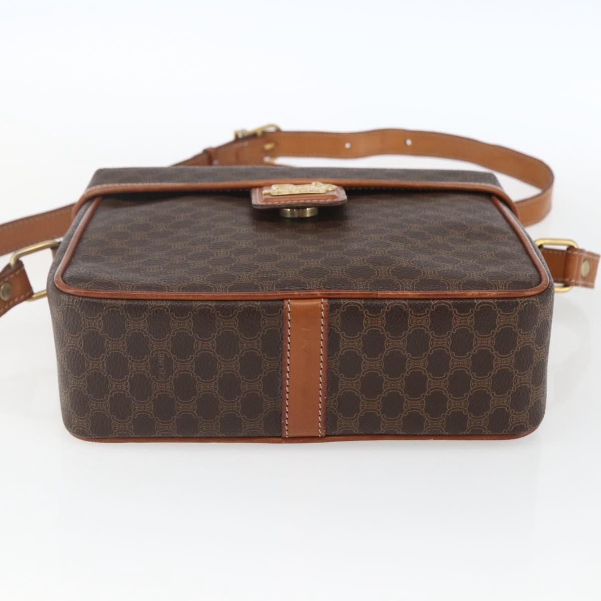 CELINE Macadam Canvas Shoulder Bag PVC Leather Brown Gold Auth 164467