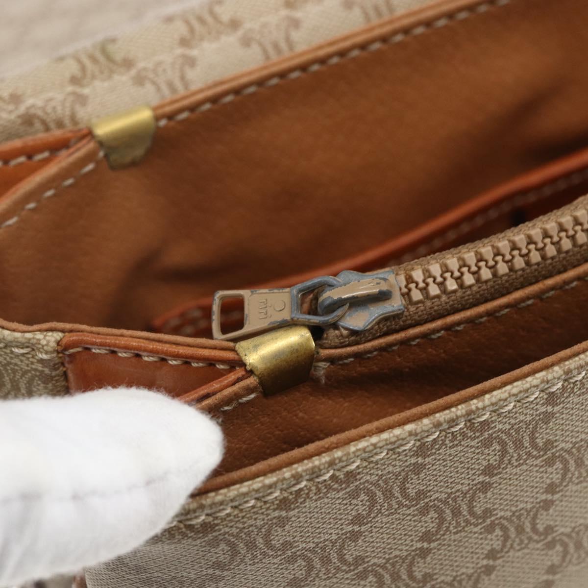 CELINE Macadam Canvas Shoulder Bag PVC Beige Gold Auth 164469