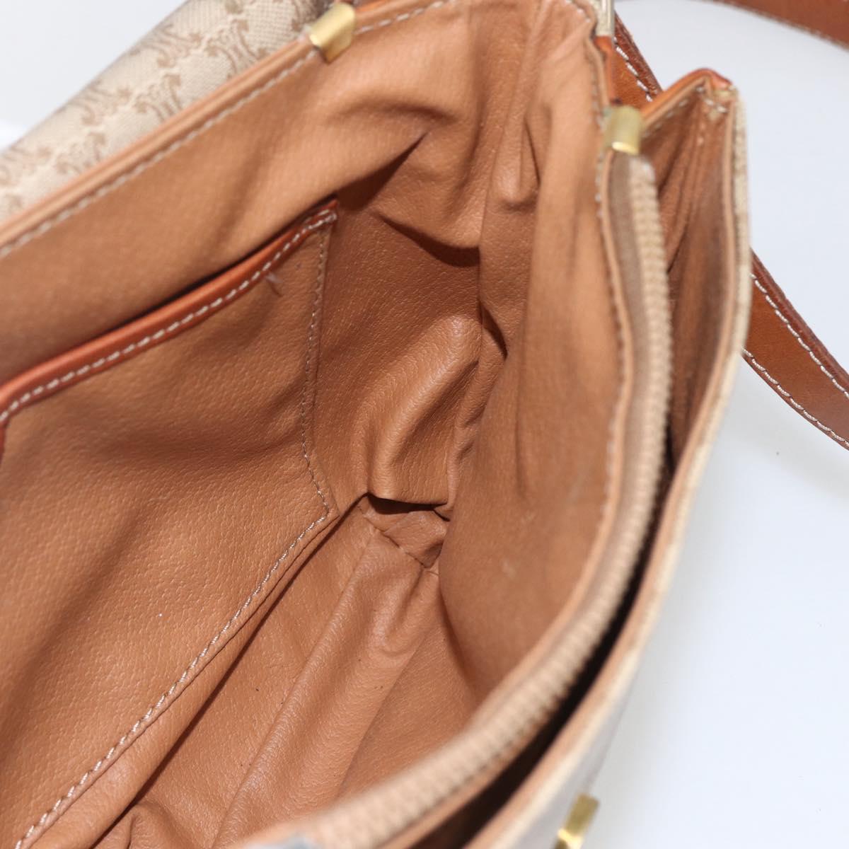 CELINE Macadam Canvas Shoulder Bag PVC Beige Gold Auth 164469