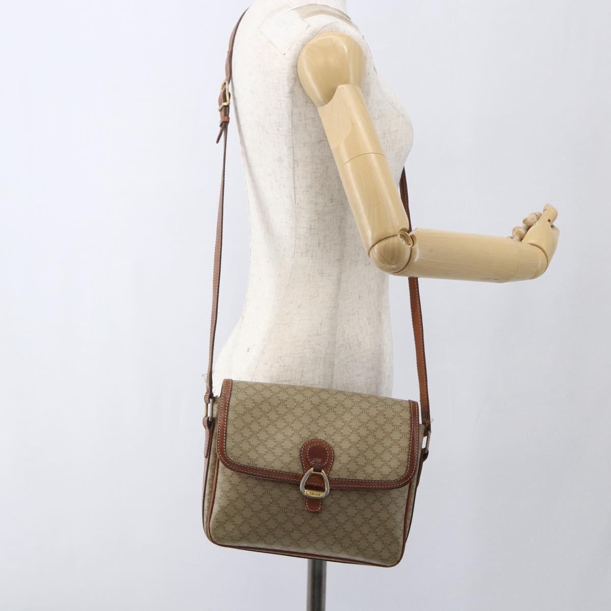 CELINE Macadam Canvas Shoulder Bag PVC Beige Gold Auth 164469
