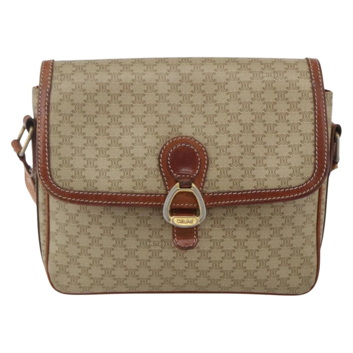 CELINE Macadam Canvas Shoulder Bag PVC Beige Gold Auth 164469