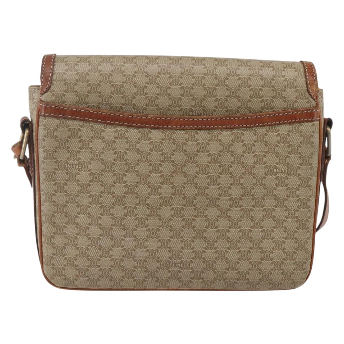 CELINE Macadam Canvas Shoulder Bag PVC Beige Gold Auth 164469