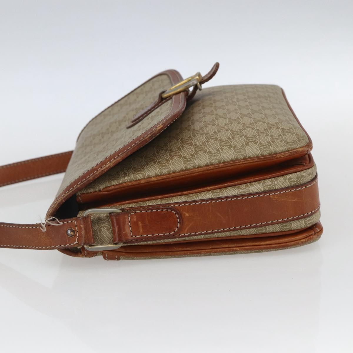 CELINE Macadam Canvas Shoulder Bag PVC Beige Gold Auth 164469