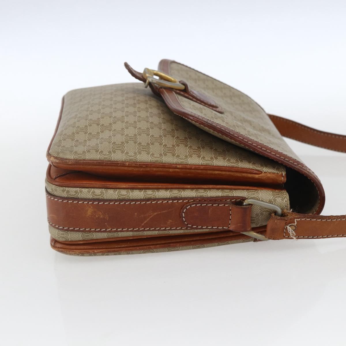 CELINE Macadam Canvas Shoulder Bag PVC Beige Gold Auth 164469