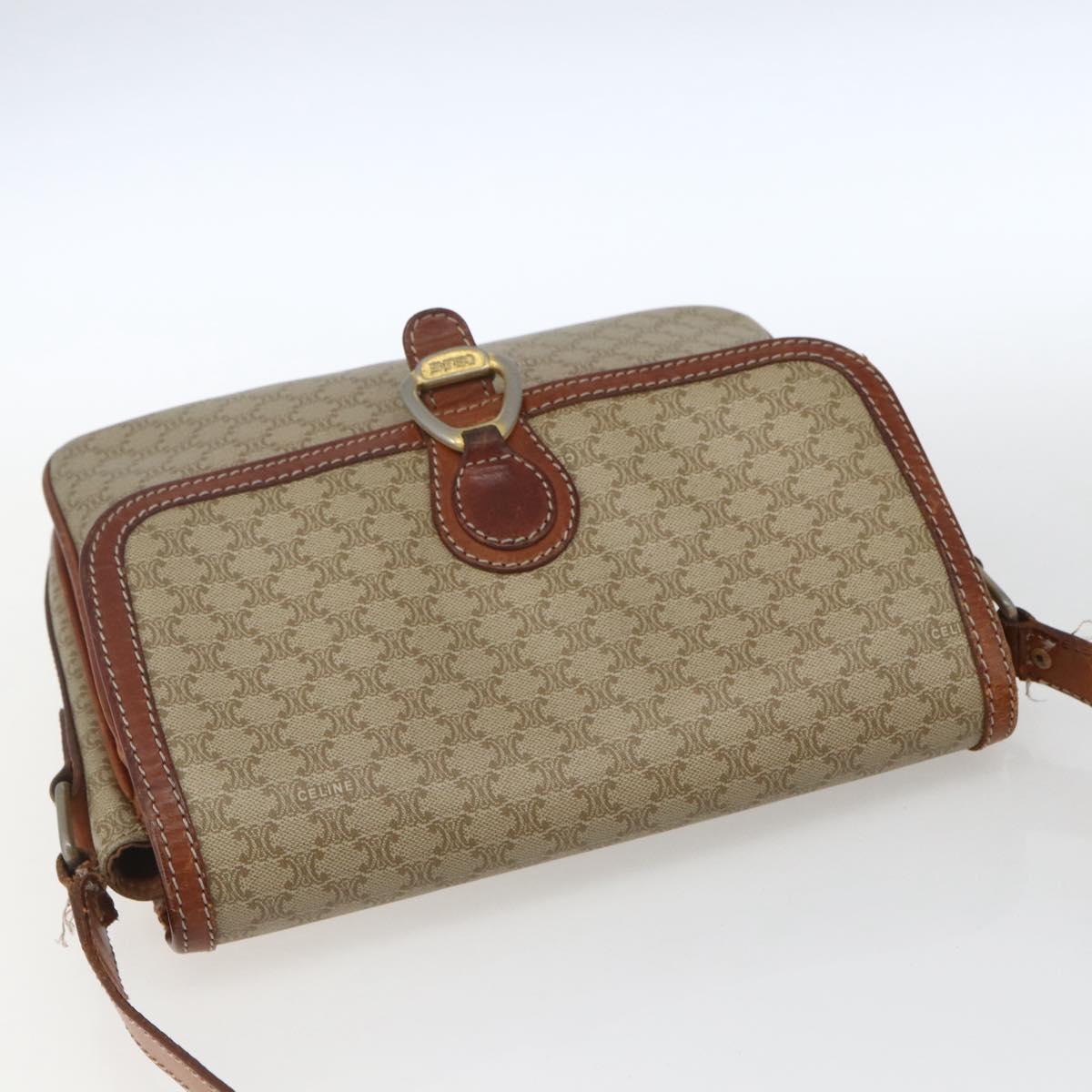 CELINE Macadam Canvas Shoulder Bag PVC Beige Gold Auth 164469