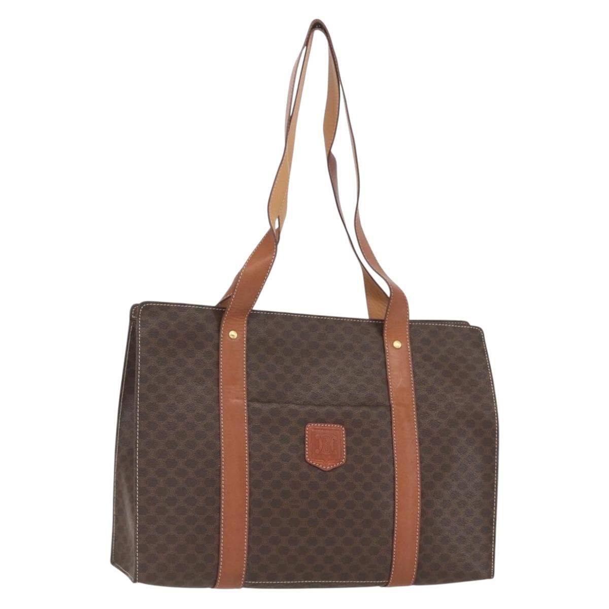 CELINE Macadam Canvas Tote Bag PVC Beige Gold Auth 164471