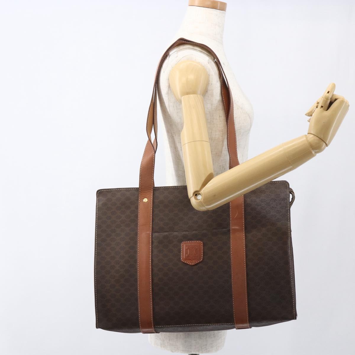 CELINE Macadam Canvas Tote Bag PVC Beige Gold Auth 164471