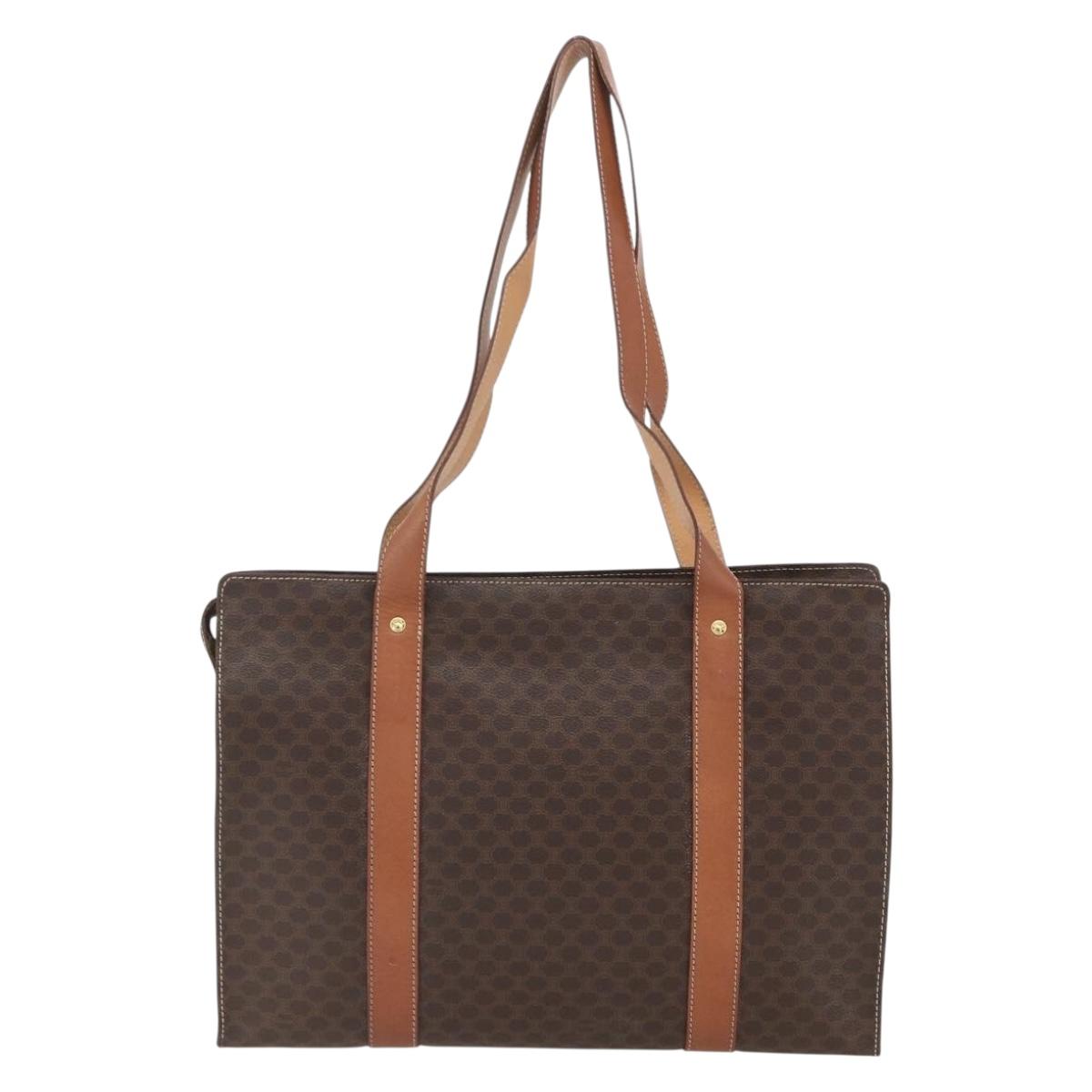 CELINE Macadam Canvas Tote Bag PVC Beige Gold Auth 164471