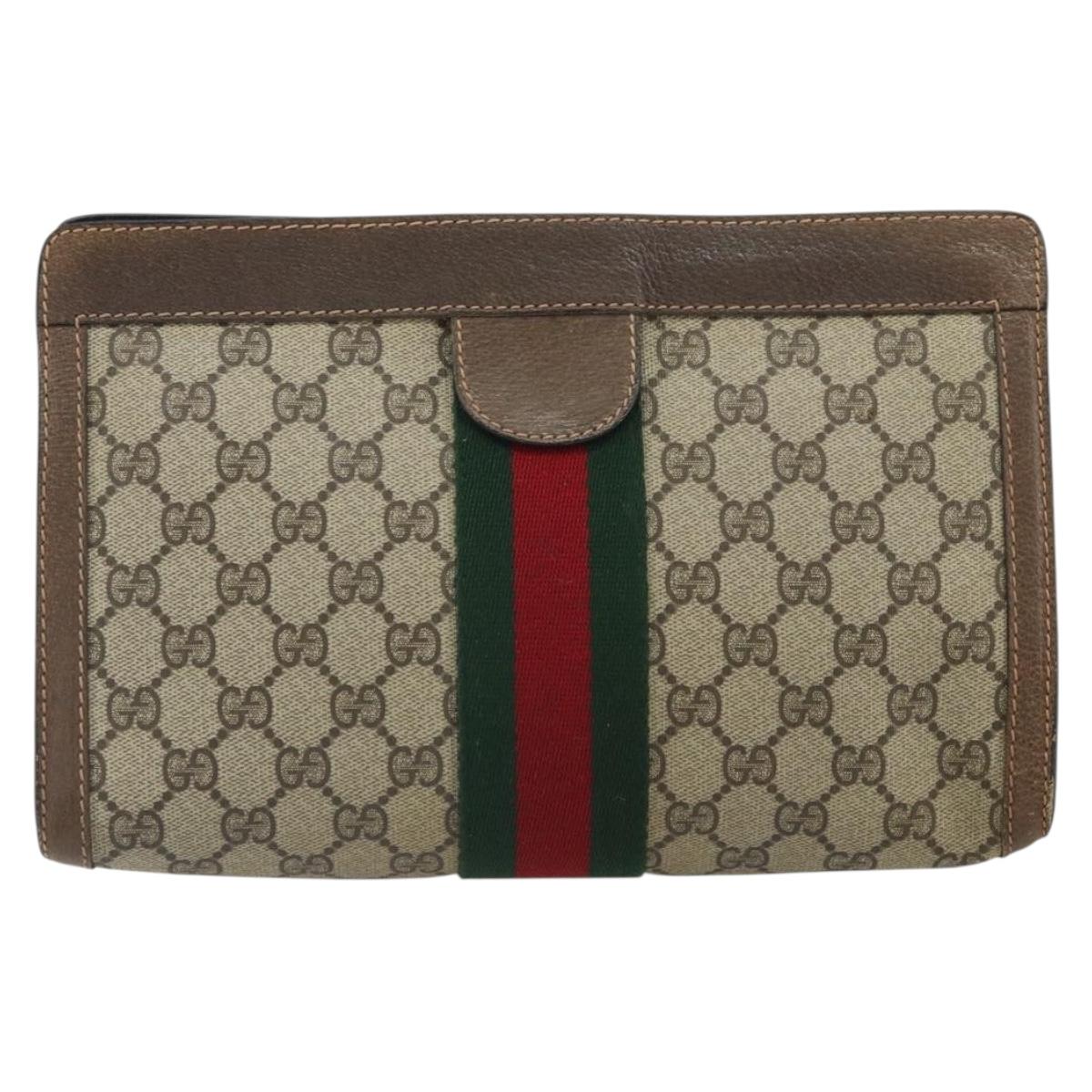 GUCCI GG Supreme Web Sherry Line Clutch Bag PVC Beige Gold 89 01 002 Auth 164472