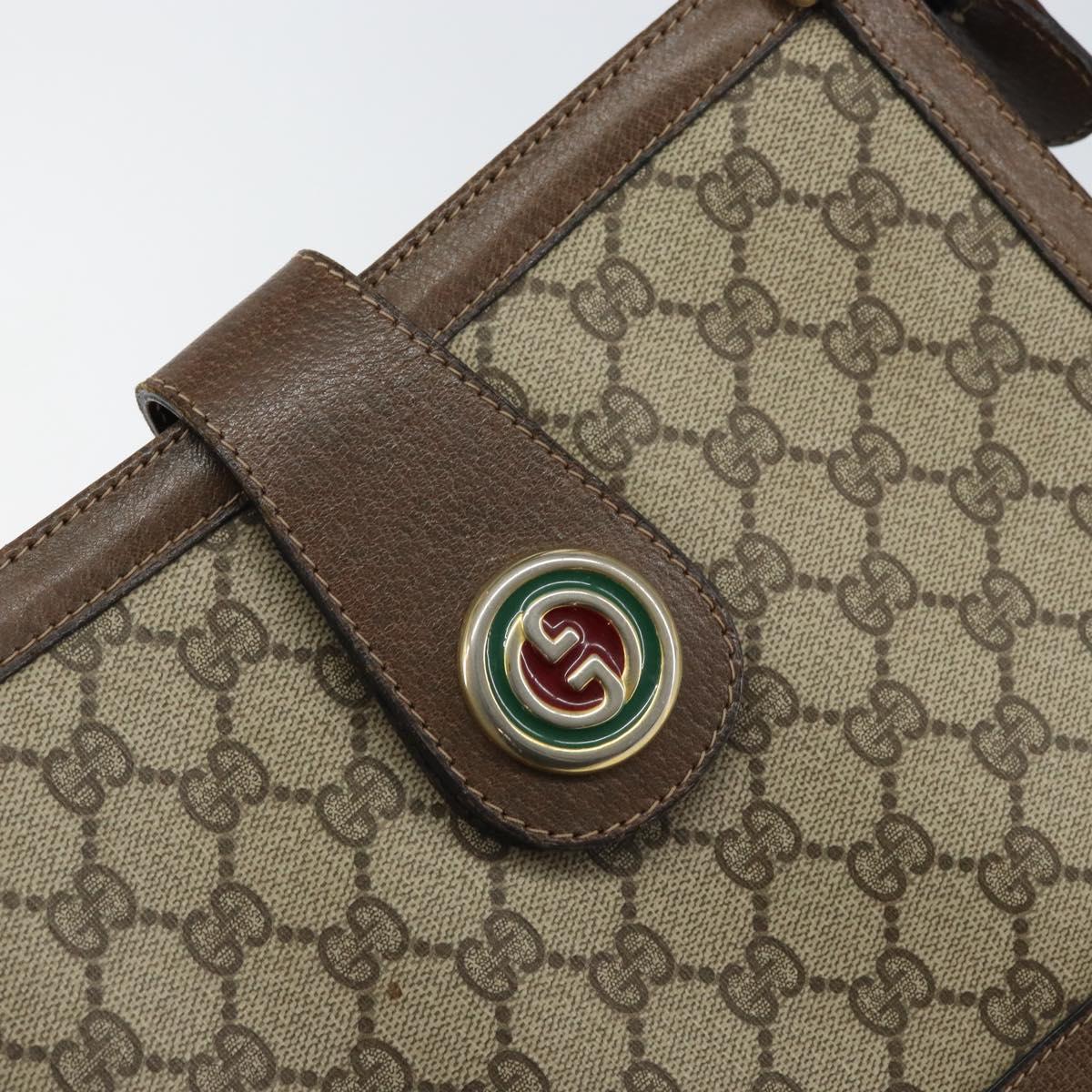 GUCCI GG Supreme Shoulder Bag PVC Beige Gold Auth 164473