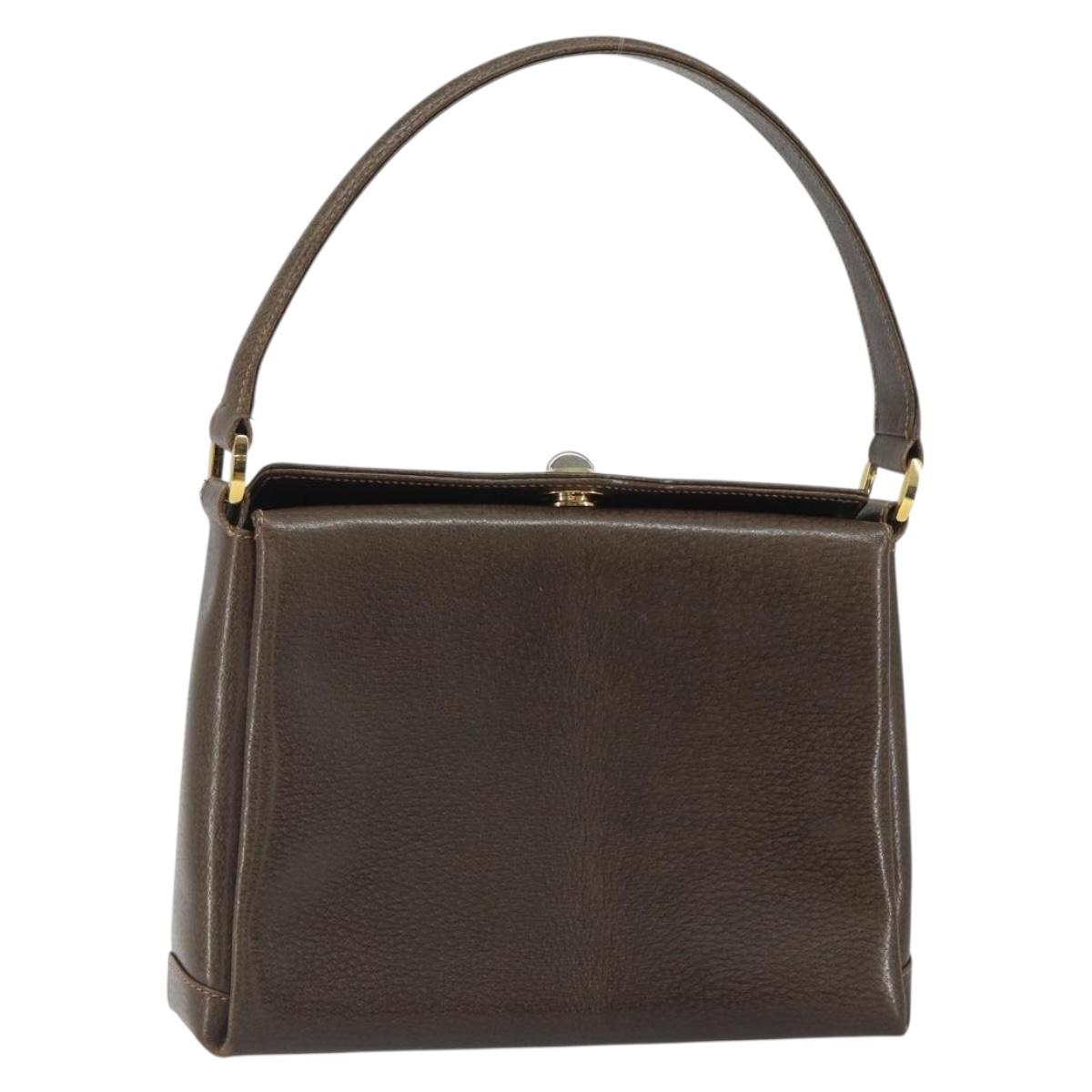GUCCI Hand Bag Leather Brown Gold 001 085 1368 Auth 164477