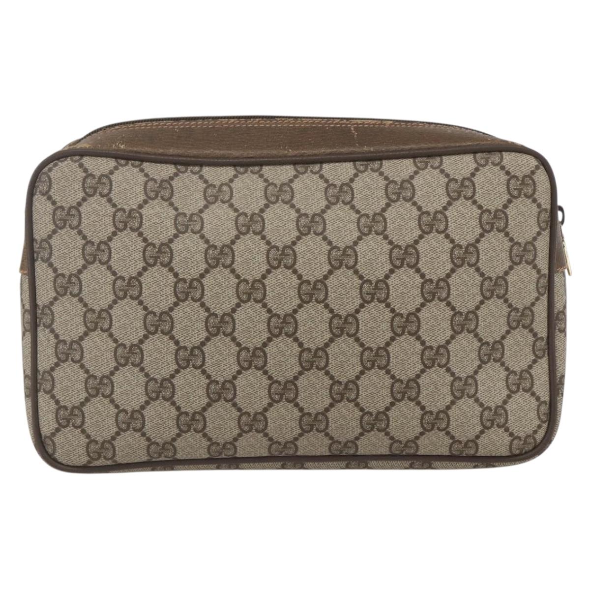 GUCCI GG Supreme Clutch Bag PVC Beige Gold 89 01 044 Auth 164478