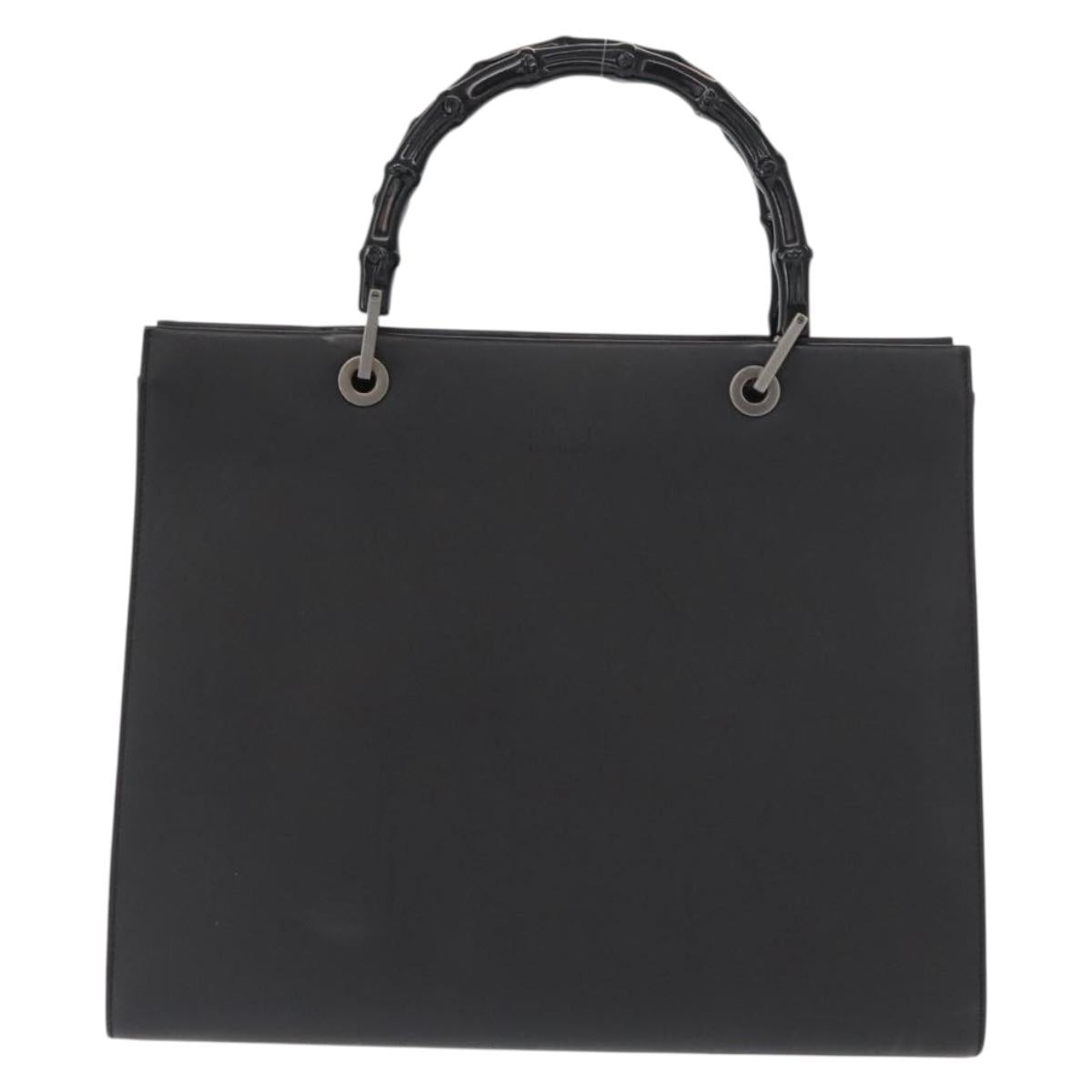 GUCCI Bamboo Hand Bag Leather Black 002 1010 Auth 164479