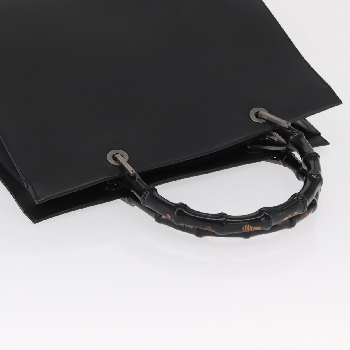 GUCCI Bamboo Hand Bag Leather Black 002 1010 Auth 164479