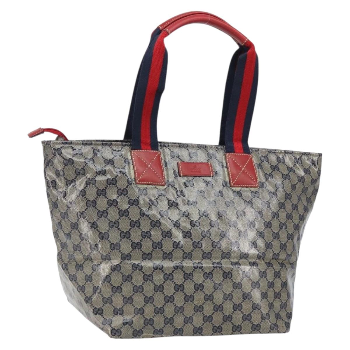 GUCCI GG Crystal Sherry Line Tote Bag Coated Canvas Navy Gold 131231 Auth 164487