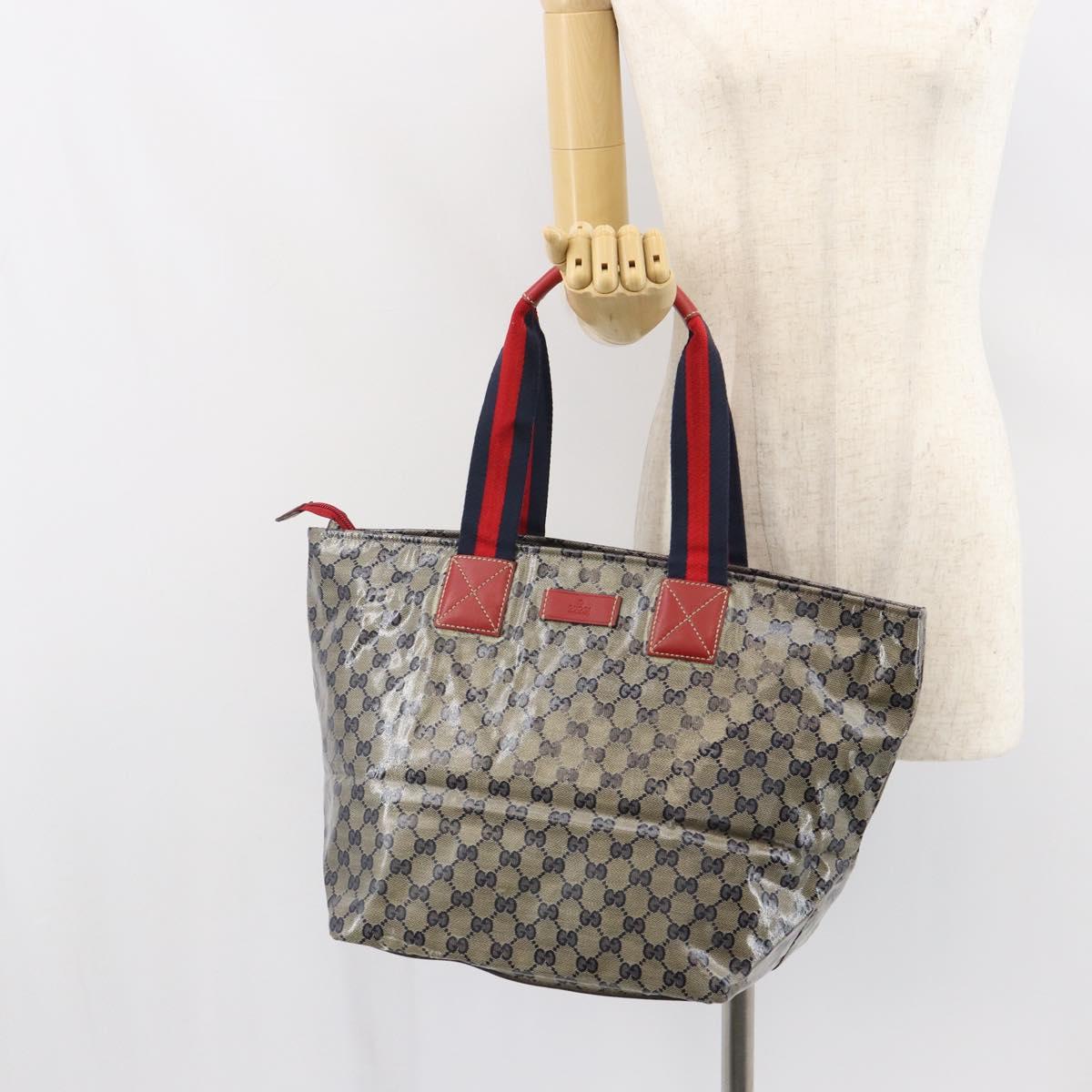 GUCCI GG Crystal Sherry Line Tote Bag Coated Canvas Navy Gold 131231 Auth 164487