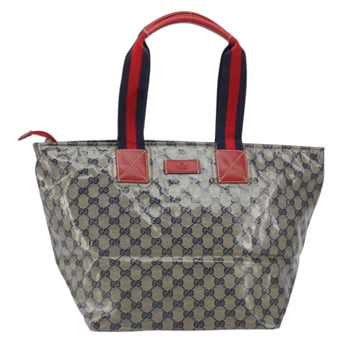 GUCCI GG Crystal Sherry Line Tote Bag Coated Canvas Navy Gold 131231 Auth 164487
