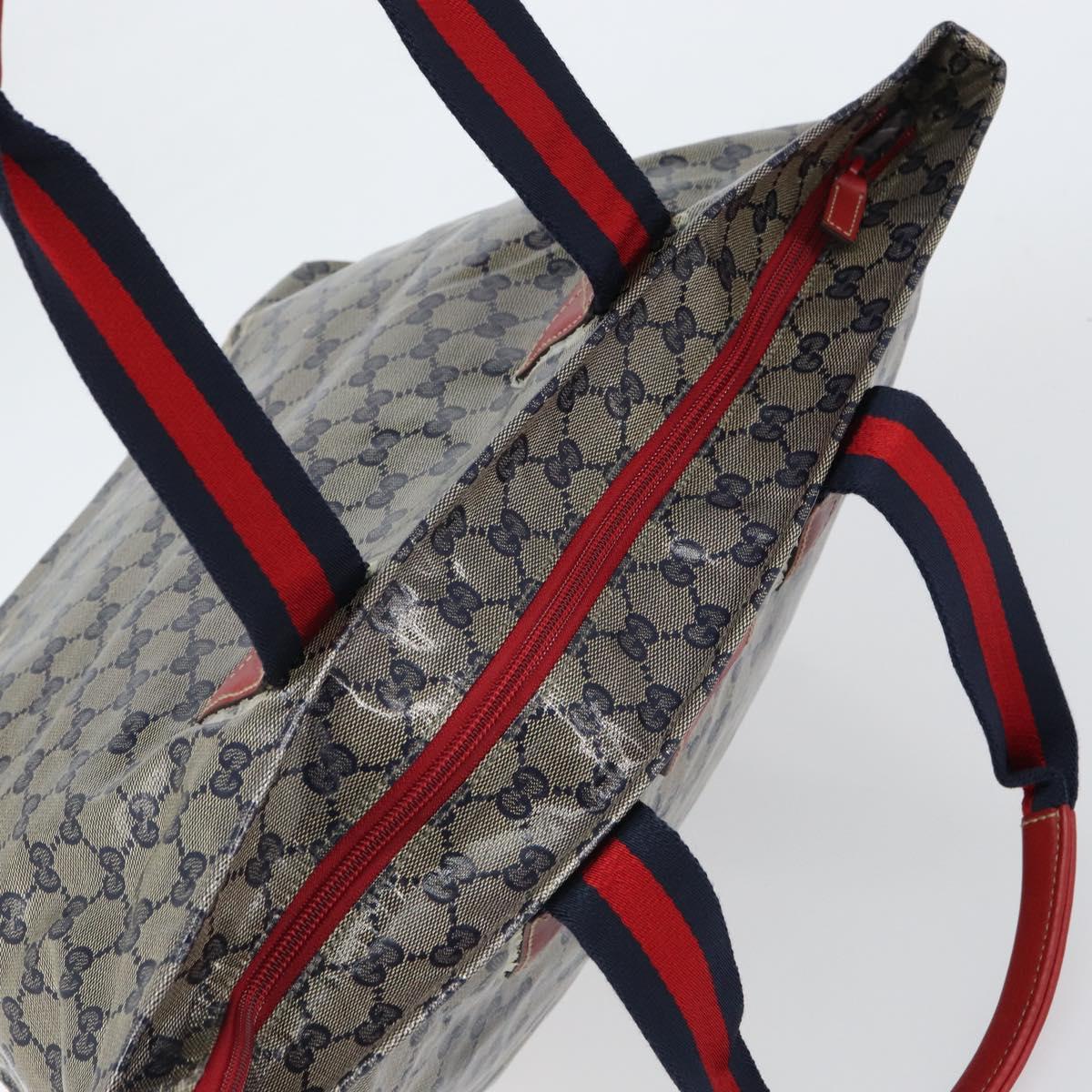 GUCCI GG Crystal Sherry Line Tote Bag Coated Canvas Navy Gold 131231 Auth 164487