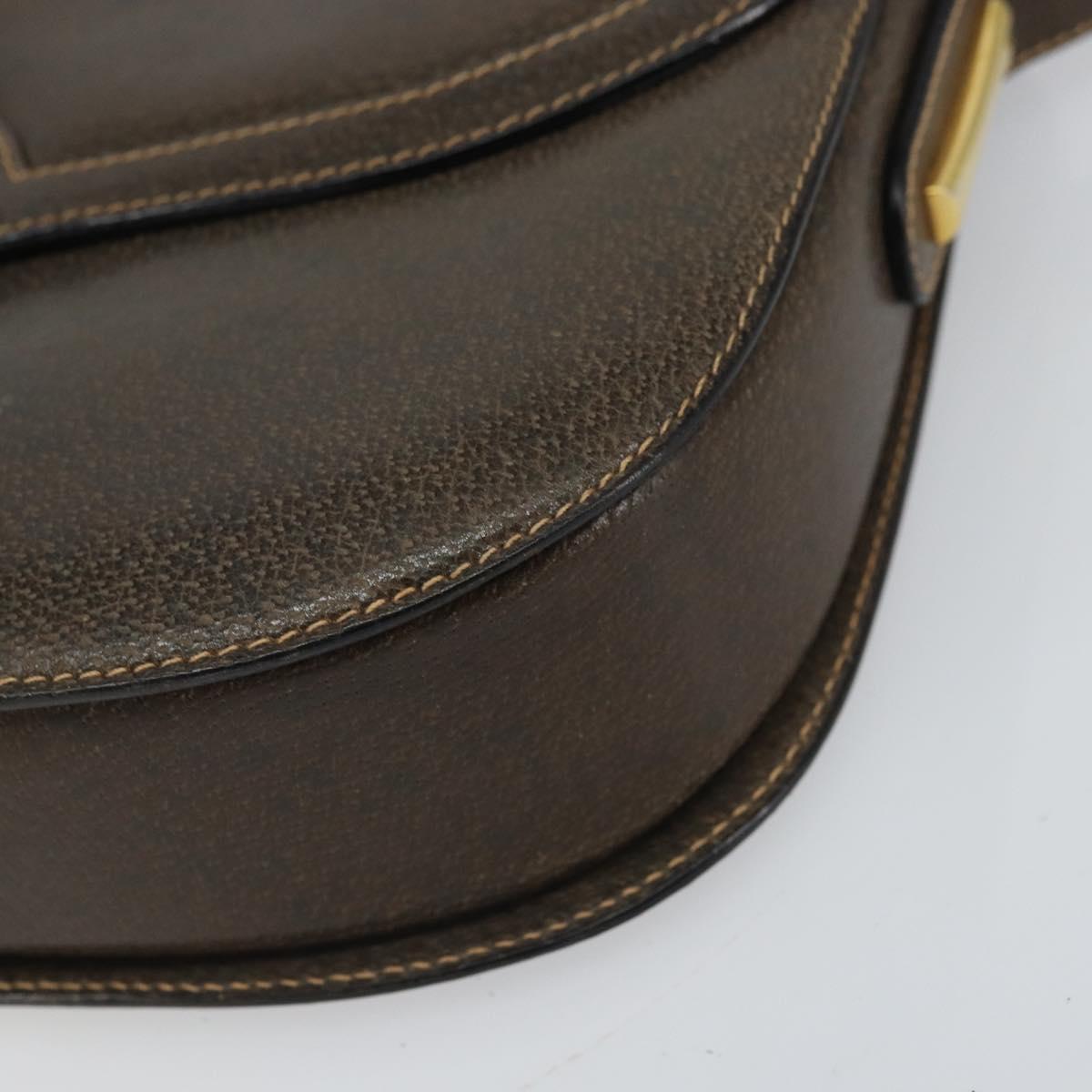 GUCCI Shoulder Bag Leather Brown Gold Auth 164489