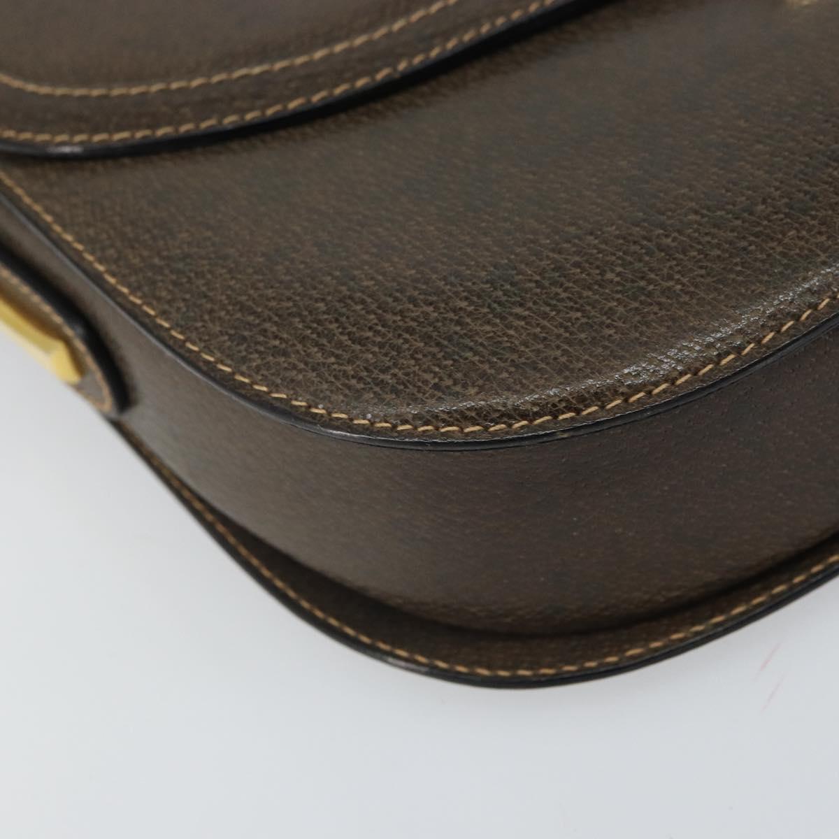 GUCCI Shoulder Bag Leather Brown Gold Auth 164489