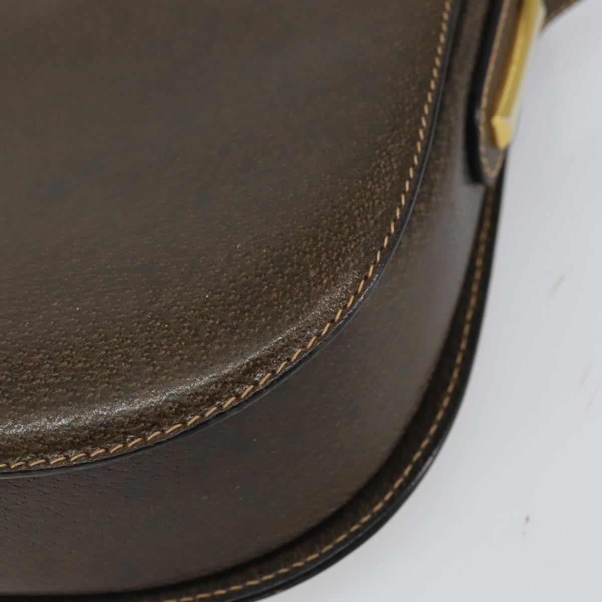 GUCCI Shoulder Bag Leather Brown Gold Auth 164489