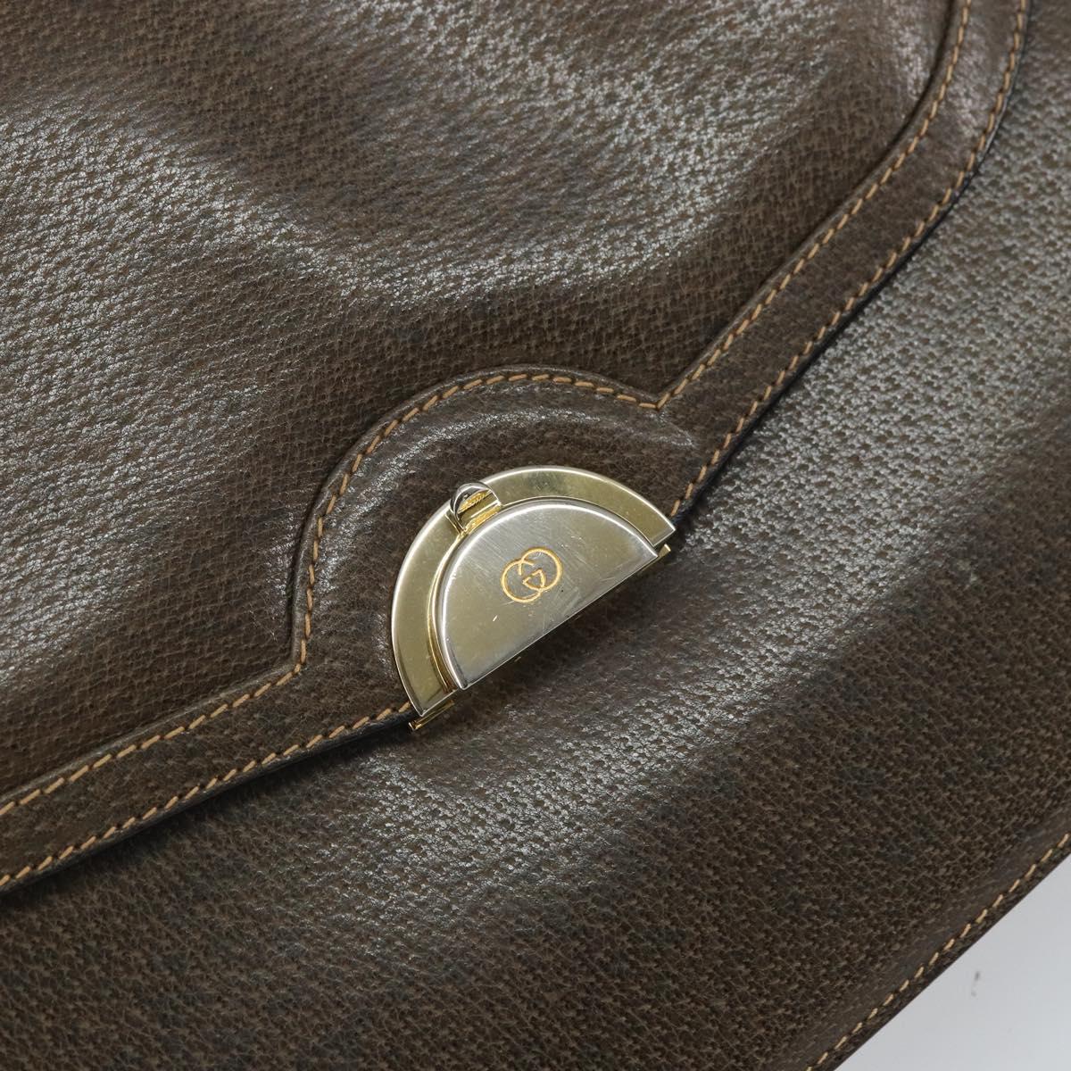 GUCCI Shoulder Bag Leather Brown Gold Auth 164489