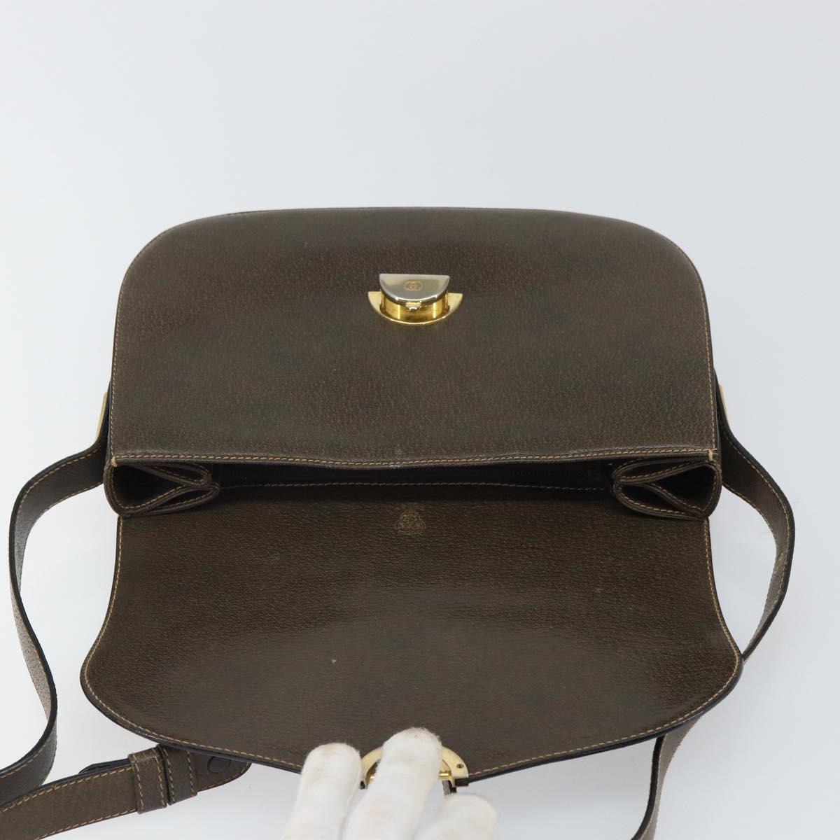 GUCCI Shoulder Bag Leather Brown Gold Auth 164489